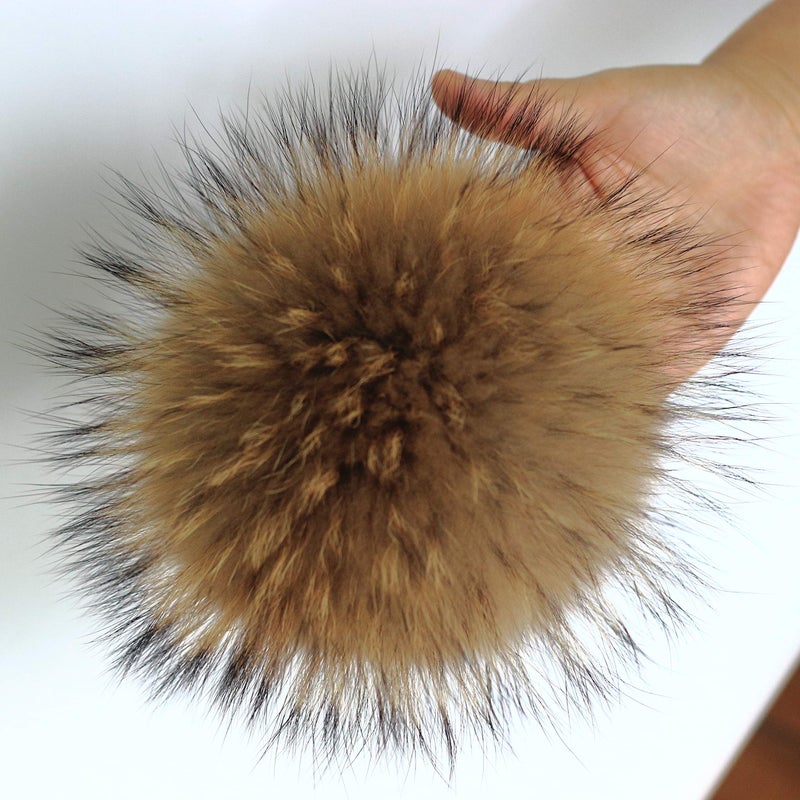 Chunxiao DIY Raccoon Fur Pom Pom Ball with Press Snap Button for Knitted Hat Beanie Hats, Detachable Natural - Image 3